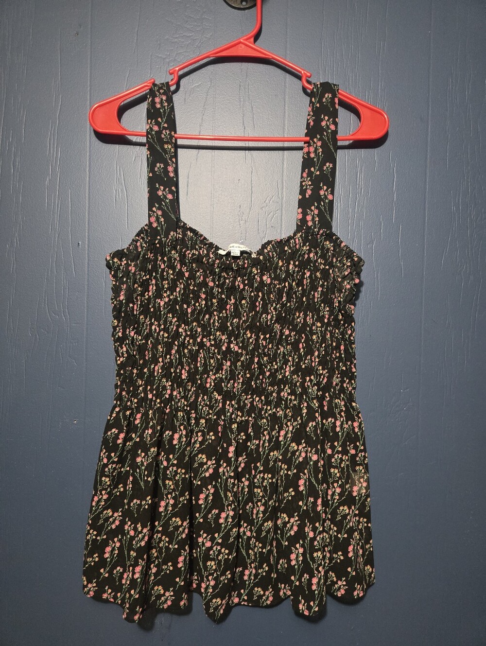 Black Floral Tank Top Pink Flower Print